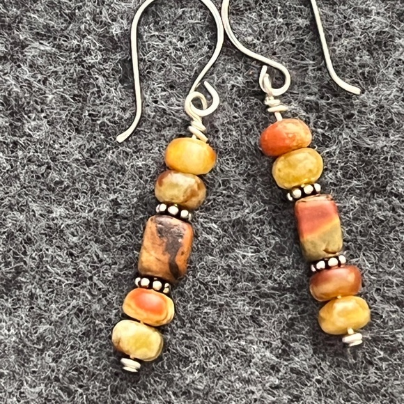 Red Creek Jasper & Russian Blood Serpentine Jade Earrings - Picture 2 of 4